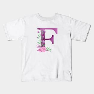 Floral Monogram F Beautiful Rose Bouquet Kids T-Shirt